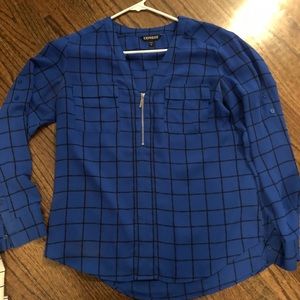 Blue and black womans shirt